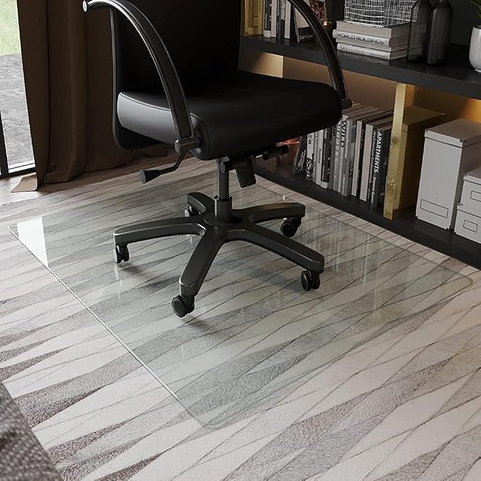 GLSLAND 46" x 55" Tempered Glass Chair Mat Heavy-Duty Floor Protector by GLSLAND