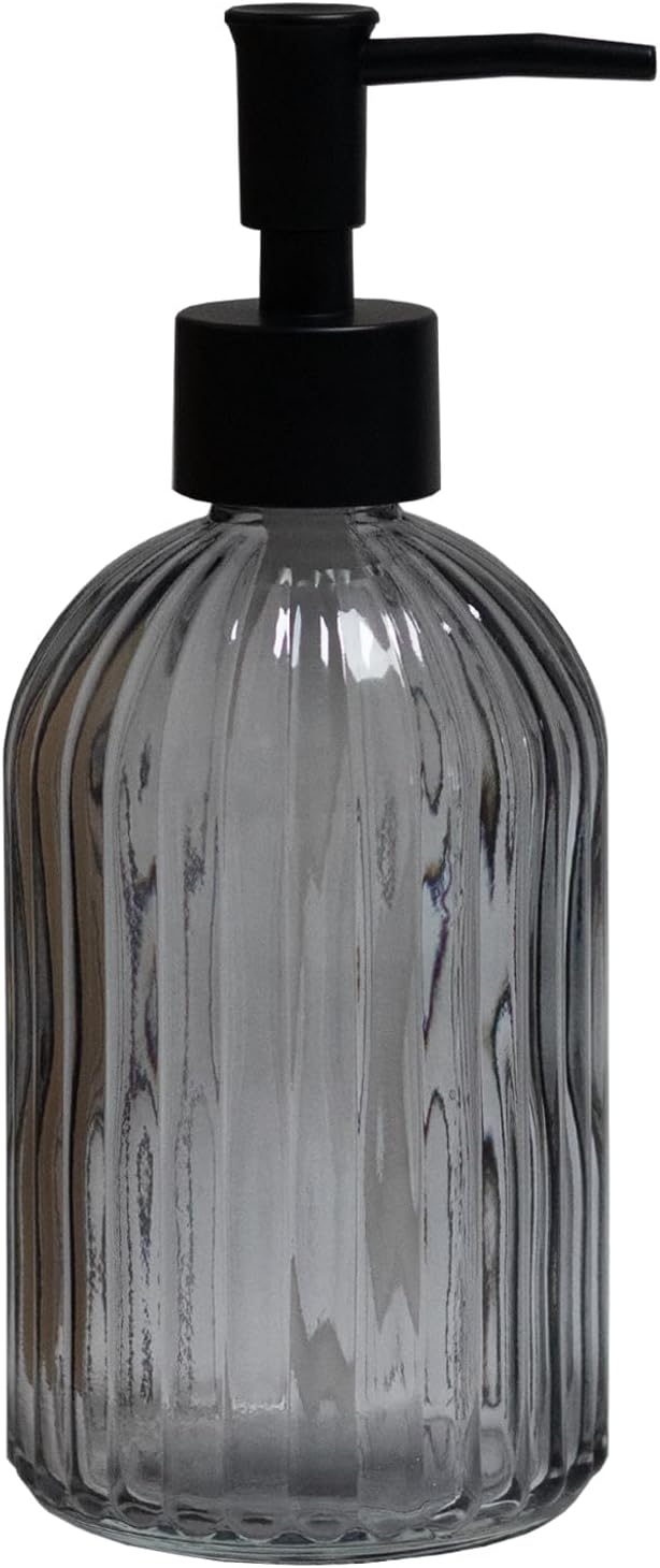 Grey Glass Soap Dispenser with Black Plastic Pump, 13.5oz Refillable Liquid by YYTSGG