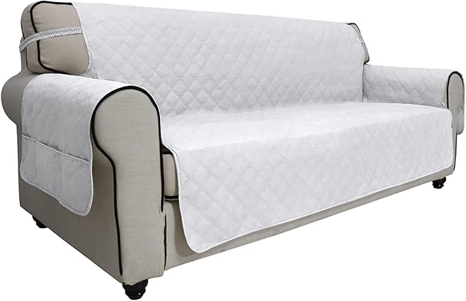 Easy-Going Sofa Slipcover Waterproof Oversized Couch Cover Non-Slip Sofa Cover for 3 Cushion Couch Washable Furniture Protector for Pets Kids Children Dog (Oversized Sofa, White)
