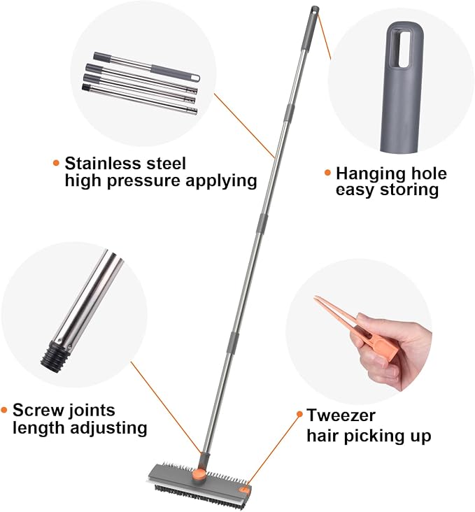 Floor Scrub Brush with Long Handle, BITOPE 3 in 1 Stiff Bristles Deck Brush - Image 9