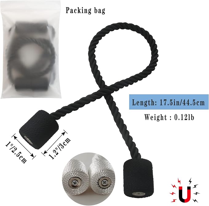 Magnetic Curtain Tiebacks 4 Pack Black Curtain Rope Tieback Curtain Holders - Image 2