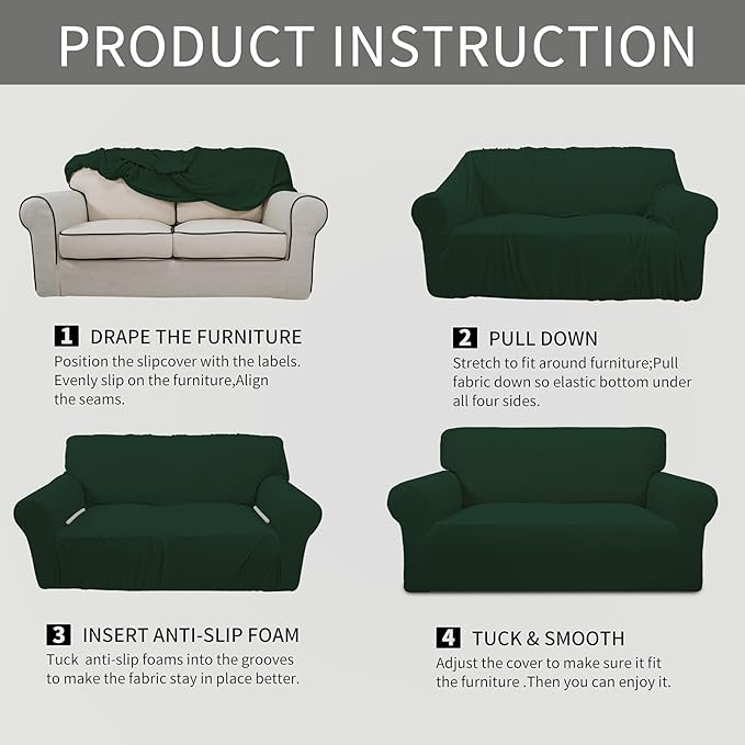 Easy-Going Stretch Loveseat Slipcover 1-Piece Sofa Cover Furniture Protector Couch Soft with Elastic Bottom for Kids Polyester Spandex Jacquard Fabric Small Checks (Loveseat, Dark Green)