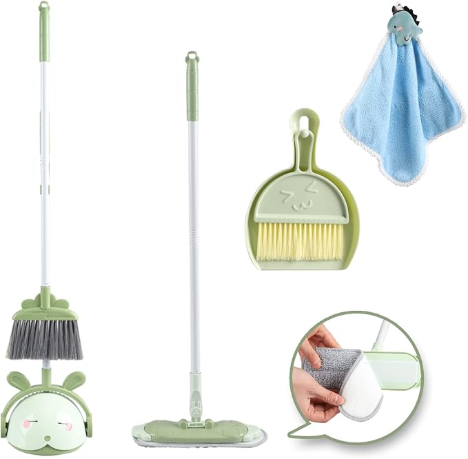 Kids Cleaning Toy Set, Mini Child Broom, Mop and Dustpan, Little Housekeeping by Midoneat