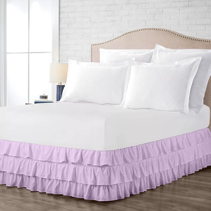 Multi-Ruffle Bed Skirt, Soft Multi Ruffle Bed Skirt Elastic Dust Ruffles with Wrap Around Bed Skirt Easy Fit with 18 Inch Drop 100% Cotton 800 Thread Count Bed Skirt (RV King, Lilac)