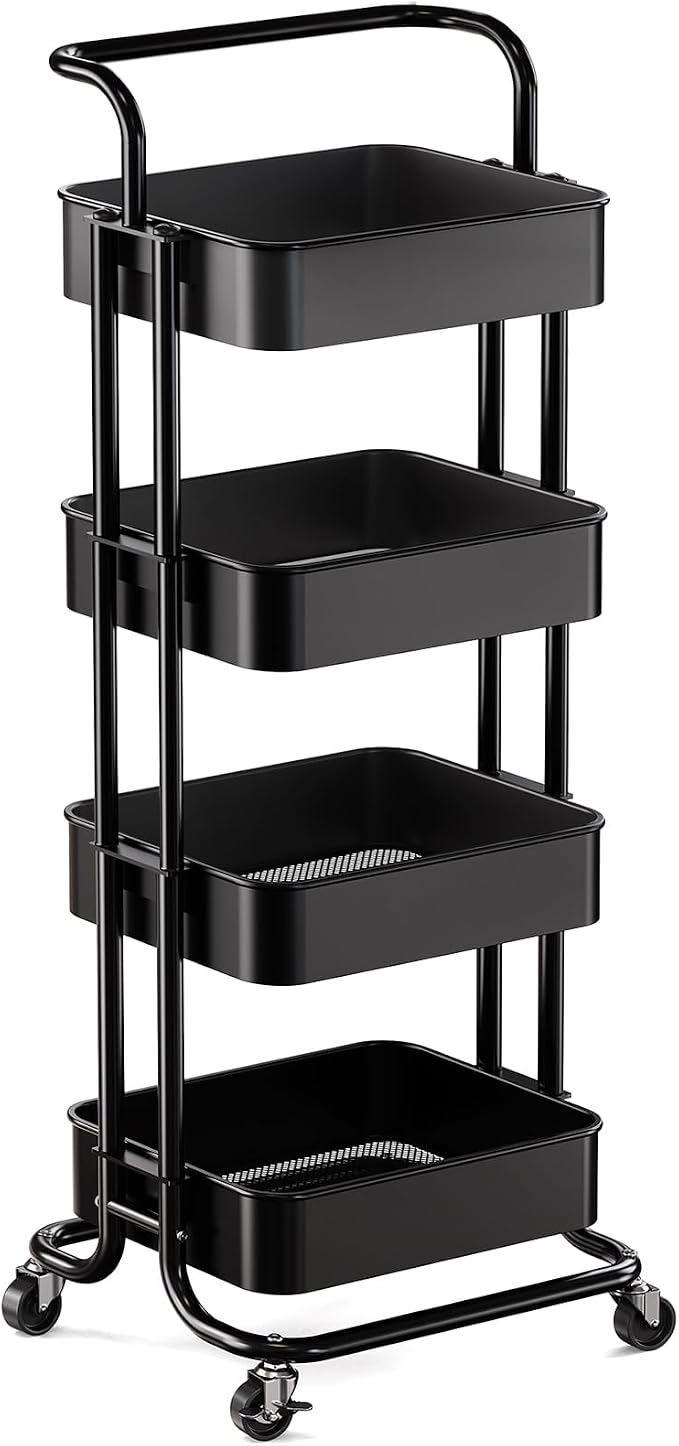Pipishell 4 Tier Mesh Utility Cart, Rolling Metal Organization Cart by Pipishell