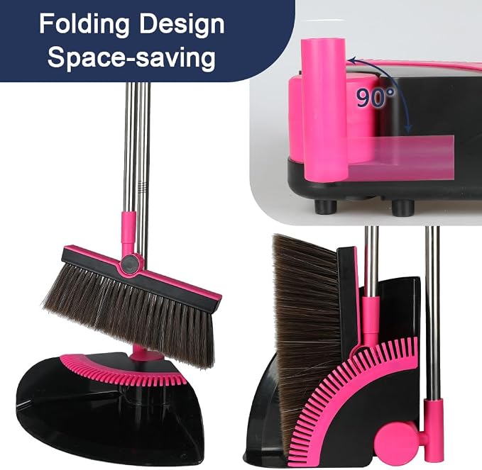 Triangular Indoor Broom and Dustpan Comb Set, 180° Rotating, Soft Bristle Long - Image 3