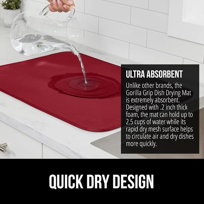 GORILLA GRIP Ultra Water Absorbent Microfiber Dish Drying Mat, Quick Dry Thick - Image 3