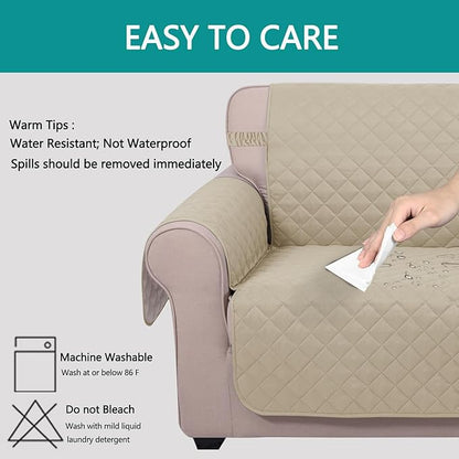 U-NICE HOME Recliner Chair Covers Reversible Chair Cover Pet Covers for Dogs with Elastic Straps Water Resistant Diamond Quilted (28''Recliner Oversized, Sand/Beige)