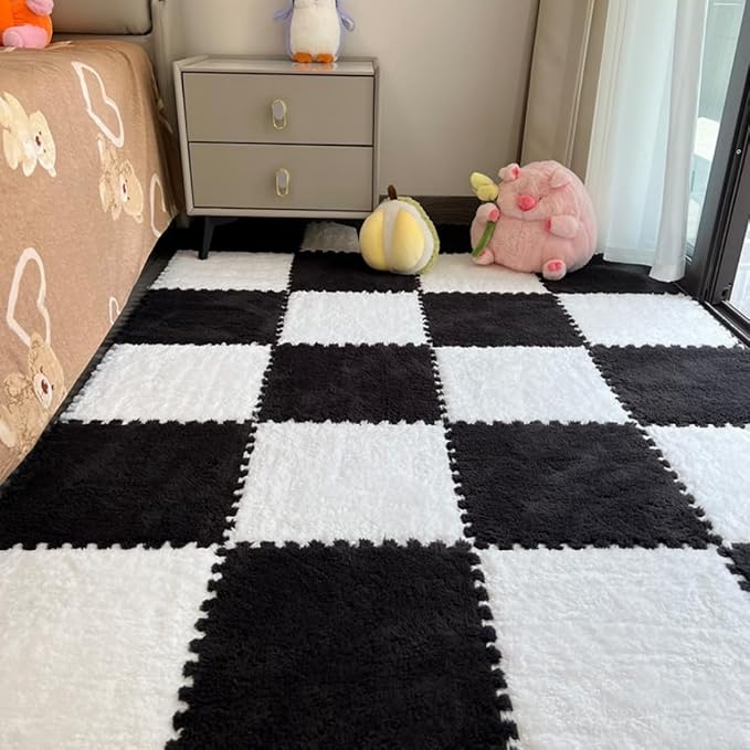 12Pcs Interlocking Carpet Tiles, Fluffy Play Mat Floor Tiles Thick Padded by Unknown