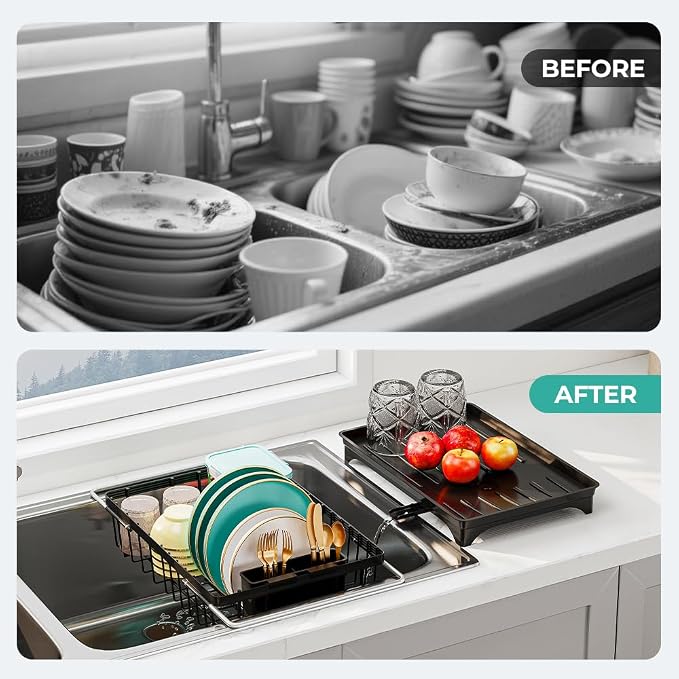 Small Dish Drying Rack in Sink, Expandable Stainless Steel Dish Drainers - Image 6