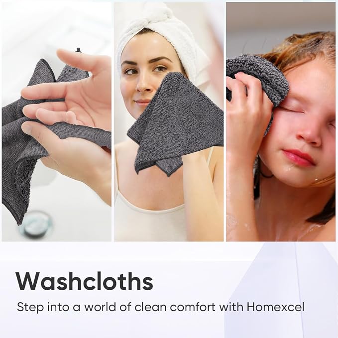 HOMEXCEL Microfiber Washcloths 12 Pack, Highly Absorbent and Soft Face Towel - Image 4