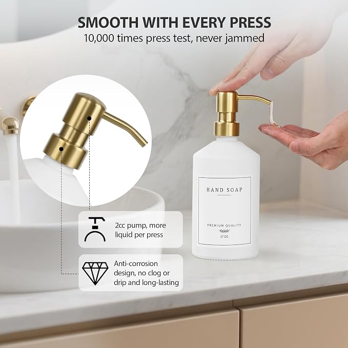 Gold Soap Dispenser Set, Glass Hand and Dish Soap Dispenser Set - Image 3