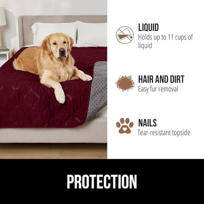 GORILLA GRIP Waterproof Bed Cover for Dogs, 102x82, Gripped Slip Resistant Backing, Leak Proof Washable Dog Blanket Covers Sofa, Couch, Sectional, Crate, Car, RV Seats, Pet Puppy Essentials, Burgandy