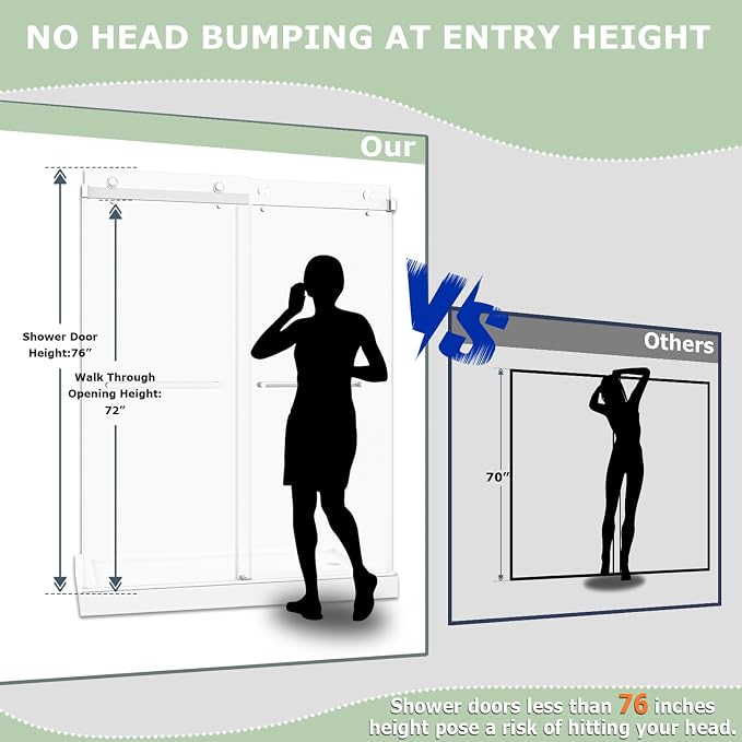 55"-60" W x 76" H Frameless Shower Door, Double Sliding Shower Door, 5/16" - Image 6