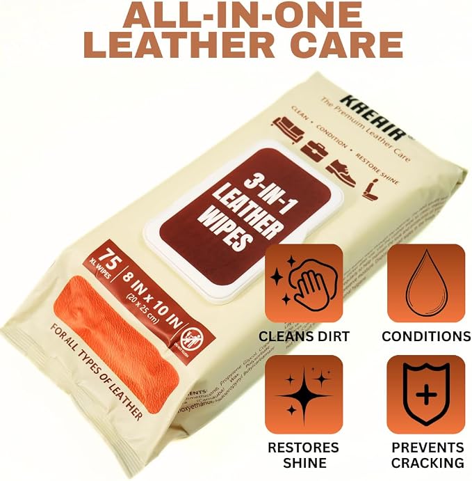 3in1 Leather Wipes 150 XL Count, Condition & Restore Shine, Extra-Large 8"x10" - Image 6