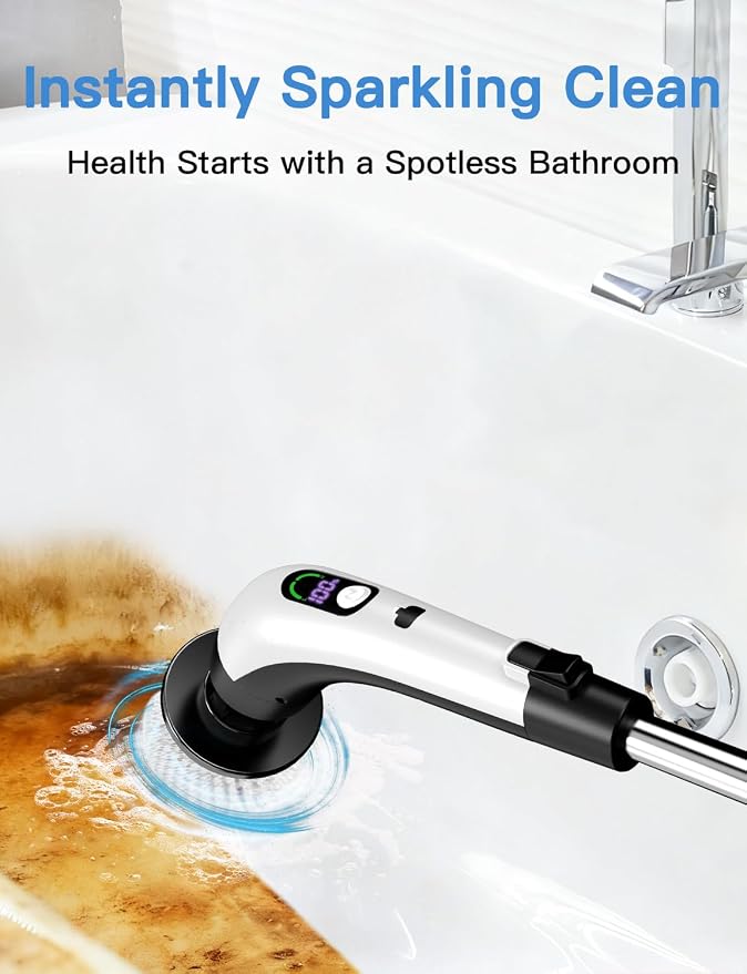 Electric Spin Scrubber with Power LCD Display, Cordless Bathroom Cleaning Brush - Image 3