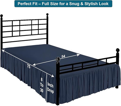 Shreem Linen Ruffled Bed Skirt with Split Corners, Gathered Style, 100% Microfiber, 21-Inch Drop, Dust Ruffle Bedskirt with Platform, Full, Navy Blue