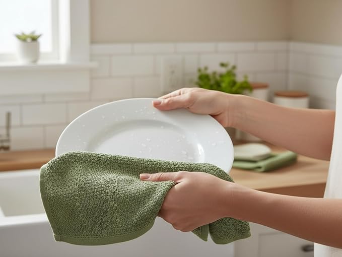 Serafina Home Dark Sage Green Kitchen Hand Dish Towels: Oversized 28" x 18" - Image 4