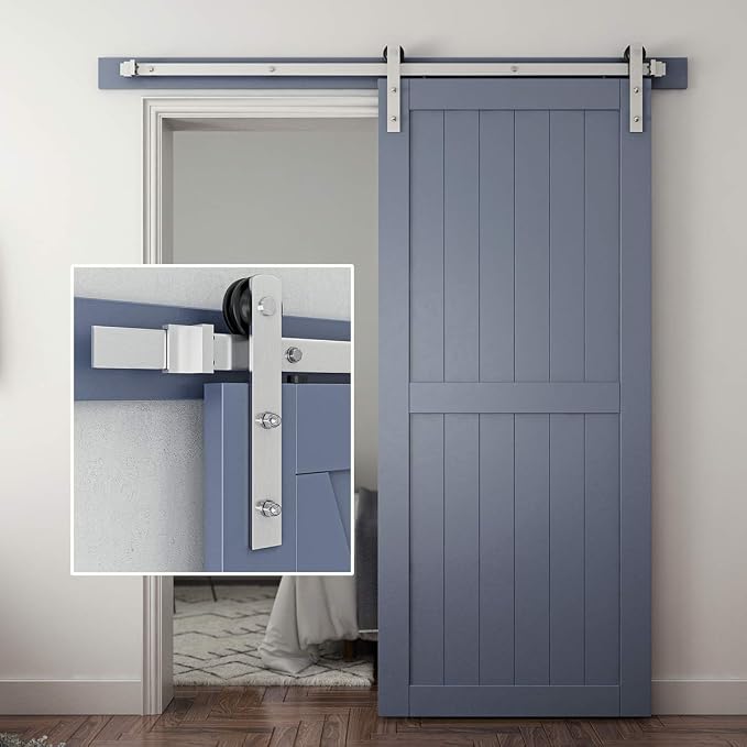 SMARTSTANDARD 6 Feet Brushed Nickel Sliding Barn Hardware Kit-Sturdy Silvery by SMARTSTANDARD
