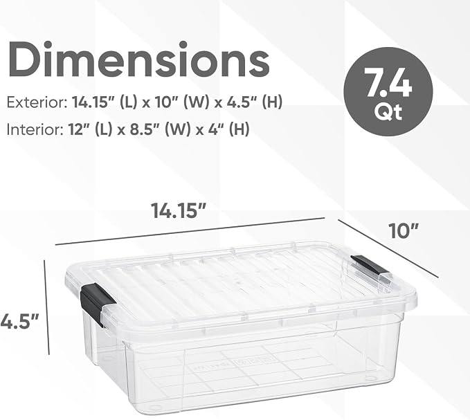 Superio Storage Bins with Lids- 2 Pack, 7.4 Qt Clear Boxes - Image 2