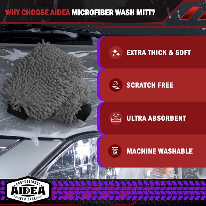 AIDEA Car Wash Mitt Microfiber, 1PK Scratch Free Lint-Free, Premium Chenille - Image 3