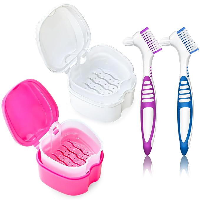 Denture Cup Retainer Cleaning Case False Teeth Soaking Container by EZEELAI