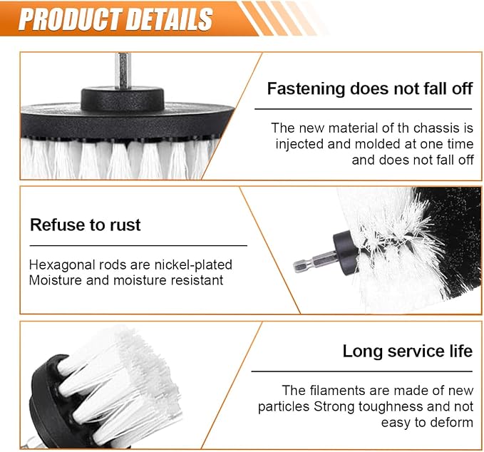 3PCS Car Detailing Drill Brush Set, Car Interior Power Scrubber Brush, Wheel - Image 3