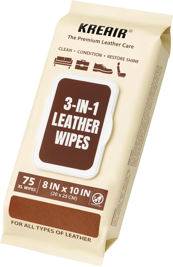 3in1 Leather Wipes 75 XL Count, Condition & Restore Shine, Extra-Large 8"x10" by Kreair