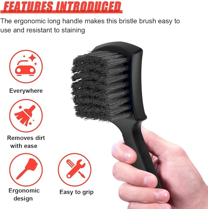 8.3×2.5 Inch Car Wash Brush, Soft Bristle Short Handle Carpet Cleaning Brush - Image 3