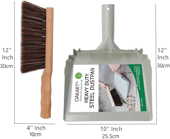 Metal Dust Pan and Brush Set Soft Bristle Wooden Broom Heavy Duty Pan Portable - Image 6