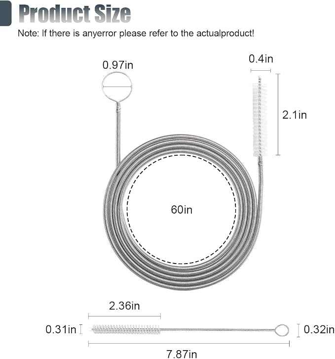 Long Drain Wire Brush, 60 Inch Flexible Pipe Tube Brush, Nylon Stainless Steel - Image 2