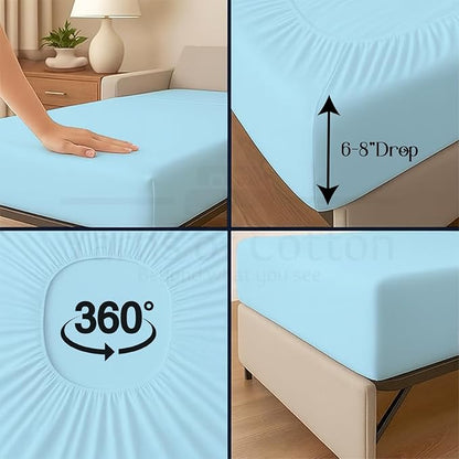 Sleeper Sofa 4 Piece Bed Sheet Set Premium Quality 100% Cotton 500 Thread Count, Smooth & Super Soft Sateen Weave, Extra Soft Bed Sheets, Wrinkle Free, 4 Inch Deep Pocket (Full, Light Blue)