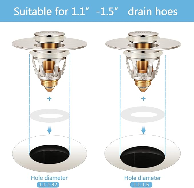 Bathroom Sink Stoppers Brushed Nickel – Pop Up Drain Stopper & Strainer - Image 3