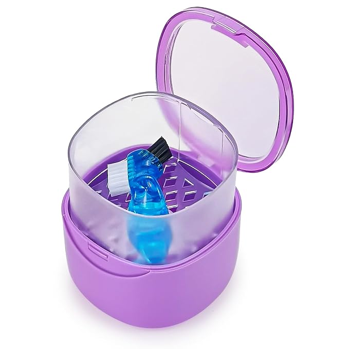 Purple Denture Cup Denture Bath Box Case by EZEELAI