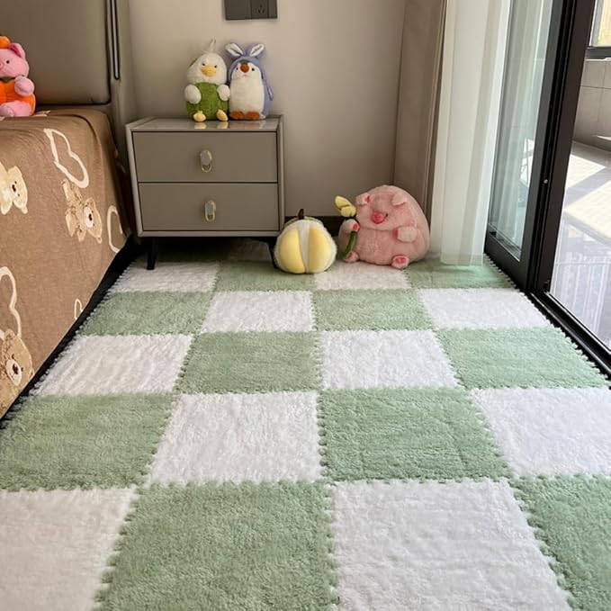 12Pcs Interlocking Carpet Tiles, Fluffy Play Mat Floor Tiles Thick Padded by Unknown