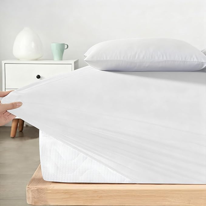 Twin Fitted Sheet Only, Super Soft & Cozy Twin Size Bed Sheets for Boys Kids with Deep Pocket to 14 Inch, Cooling Jersey Mattress Bottom Sheets,Shrinkage & Stain Resistant, Wrinkle Free, White