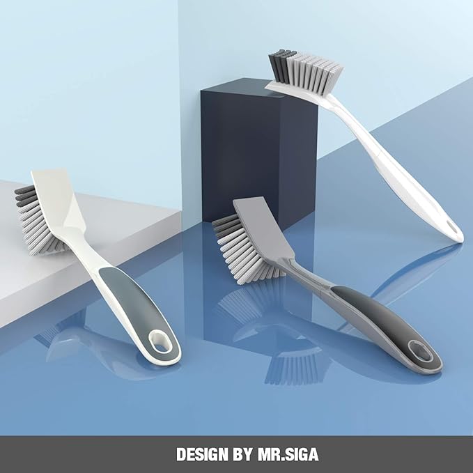 MR.SIGA Dish Brush with Non Slip Handle Built-in Scraper, Scrub Brush - Image 2