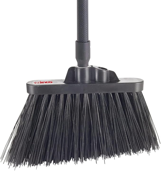 Winco Angled Broom with 48" Fiberglass Handle, Unflagged Bristles - Image 2