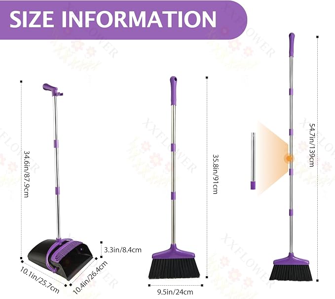 Broom and Dustpan Set with Long Handle, Light Weight Stainless Steel Poles - Image 2