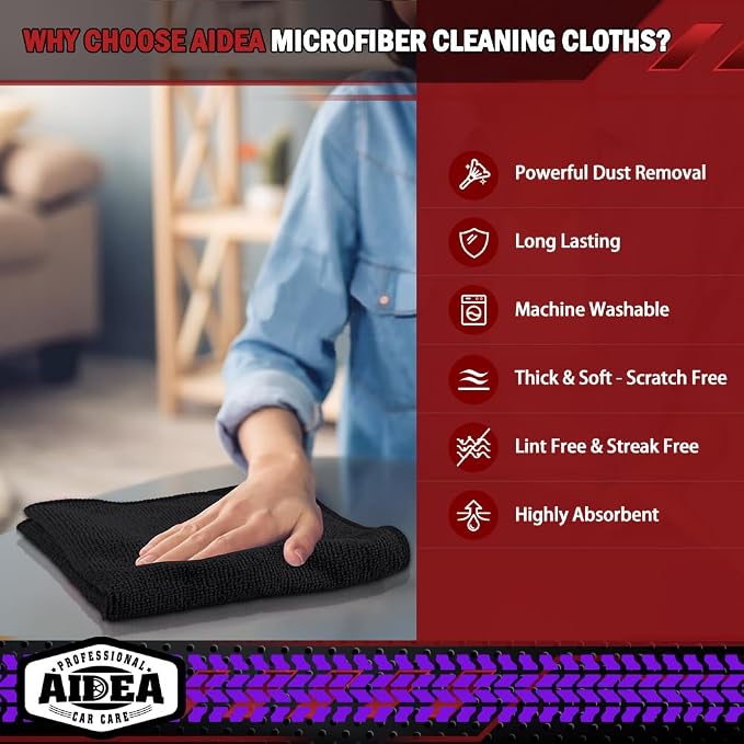 AIDEA Microfiber Cleaning Cloth Black 5PK, Microfiber Towels - Image 3