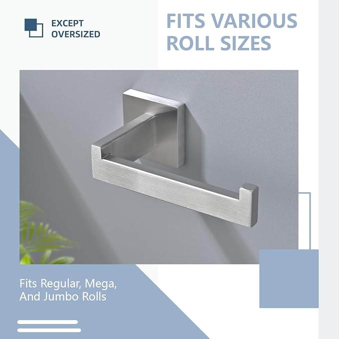 3PCS Bathroom Hardware Set, Brushed Nickel Toilet Paper Holder, 2 Square Towel - Image 5