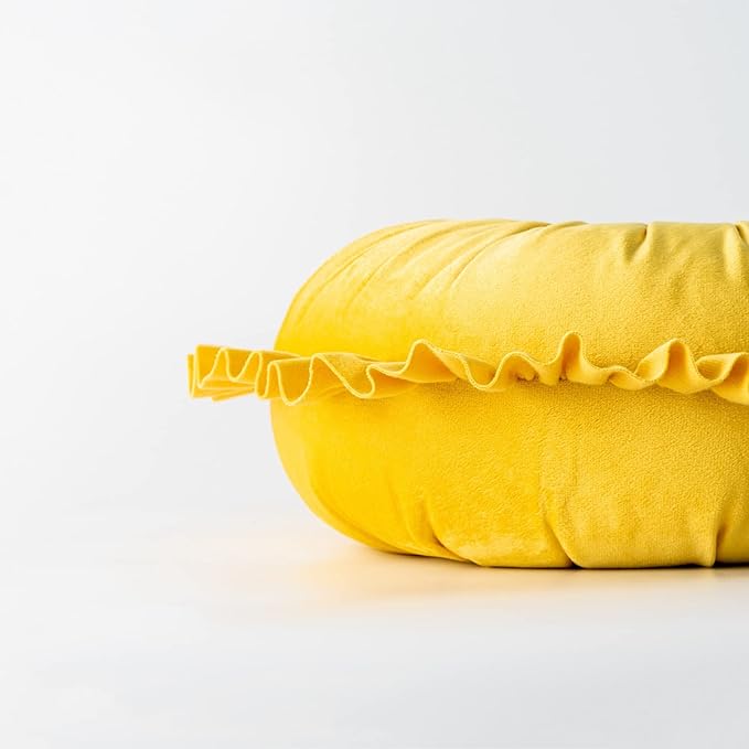 S SSOY Velvet Round Pillow - Ruffle Home Decoration Cushion for Sofa, Chair, Bed, Window, Floor - 13.7in