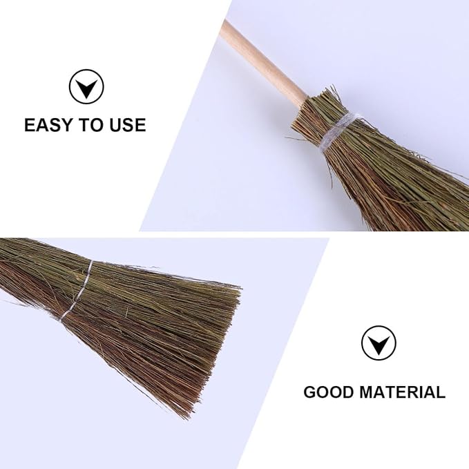 Mini Hand-Woven Decorative Broom Dollhouse Accessory 3.93In Straw Witch Broom - Image 7