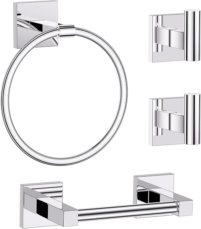 Towel Ring Set 4 Piece Bathroom Hardware Set Includes Towel Ring 2 Towel Hooks by LairuierBathroomHardwareSet