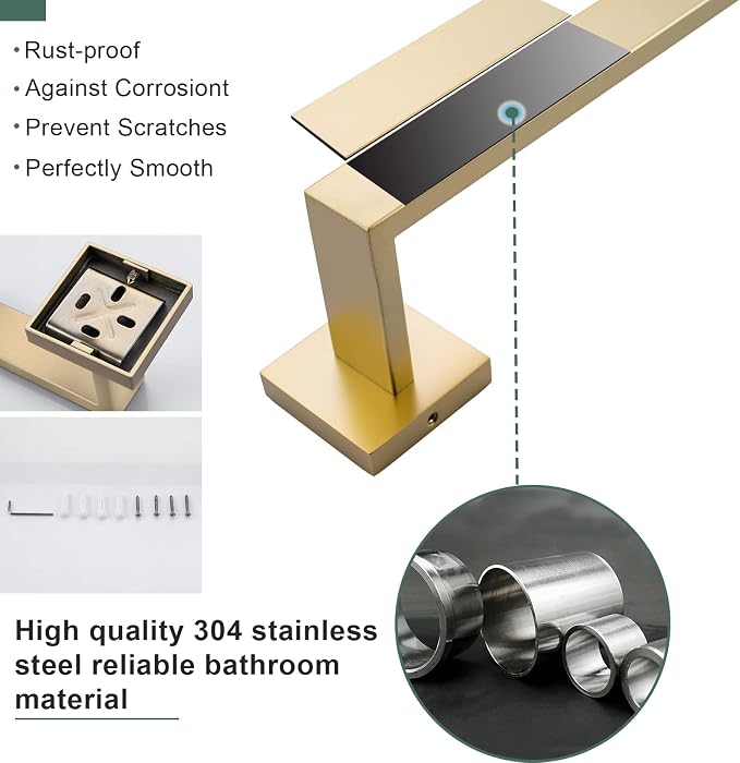 Brushed Gold Bathroom Towel Bar Sets Premium Stainless Steel 4-Piece Bathroom - Image 2