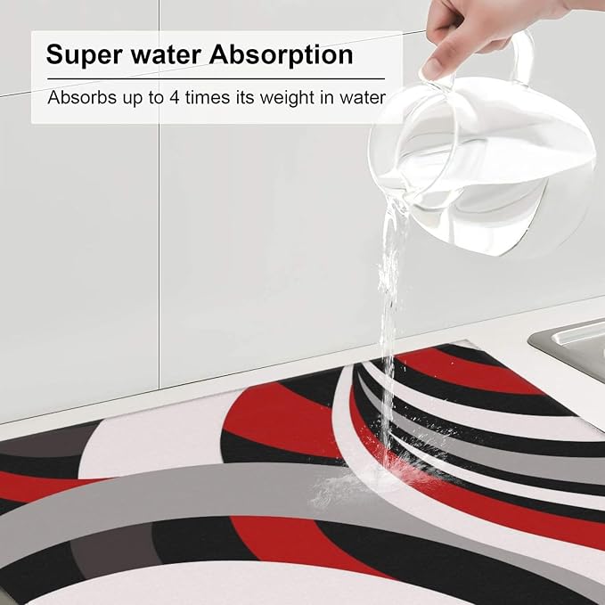 Red Black White and Grey Swirl Microfiber Dish Drying Mats, Absorbent Modern - Image 4