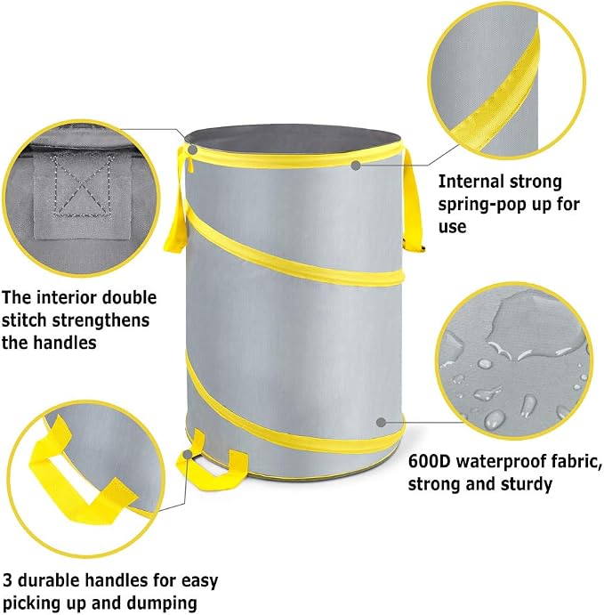 30 Gallon Collapsible Trash Can 3 Pack, Garden Bag Pop Up Camping Trash can - Image 4