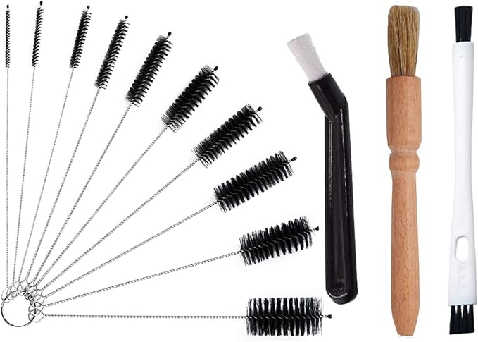 Coffee Brush Set, 13 Pieces Natural Wood & Nylon, Includes Wooden, & Gap Brushes by WoYous