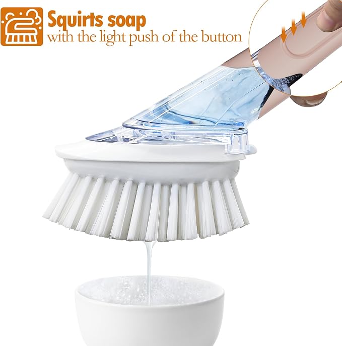 RIMAY Dish Brush with Soap Dispenser, Dish Washing Brush with Handle, Soap - Image 2