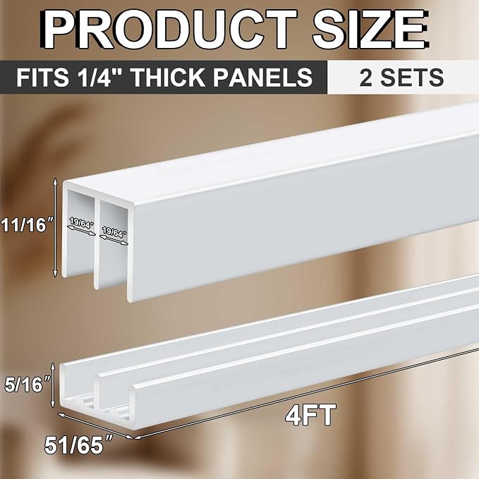 Landical 2 Set 4 ft White Aluminum Sliding Door Track Set - Image 2